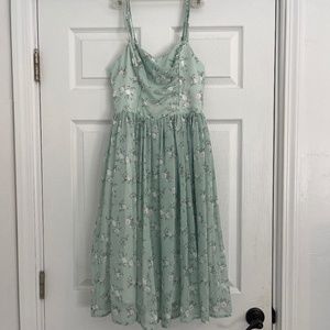Mint green floral Unique Vintage dress